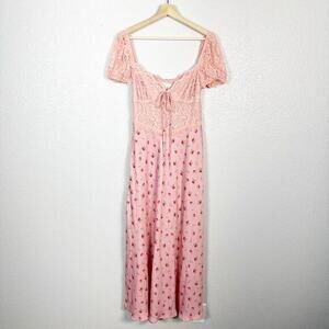 Lait Collection Womens Coquette‎ Pink Lace and Floral Satin Maxi Dress Large